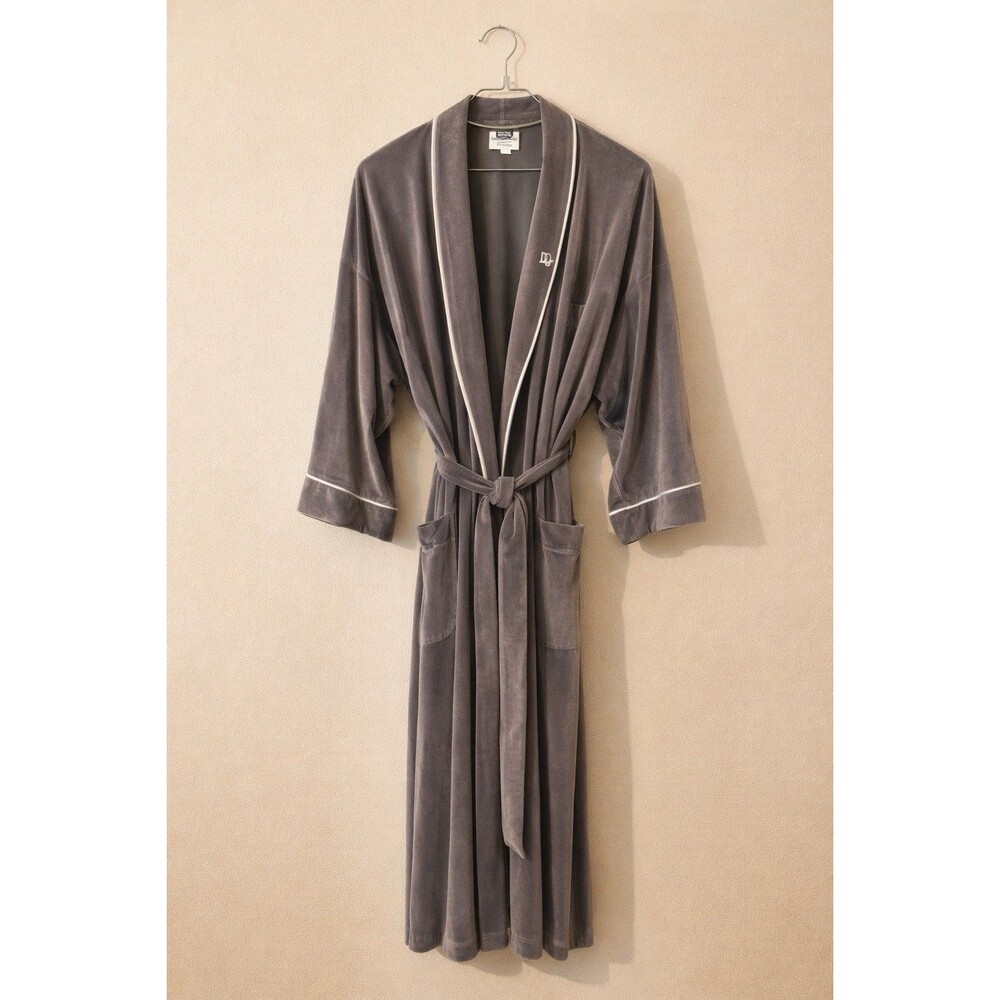 Men's Gray Velvet Robe with Contrast Trim